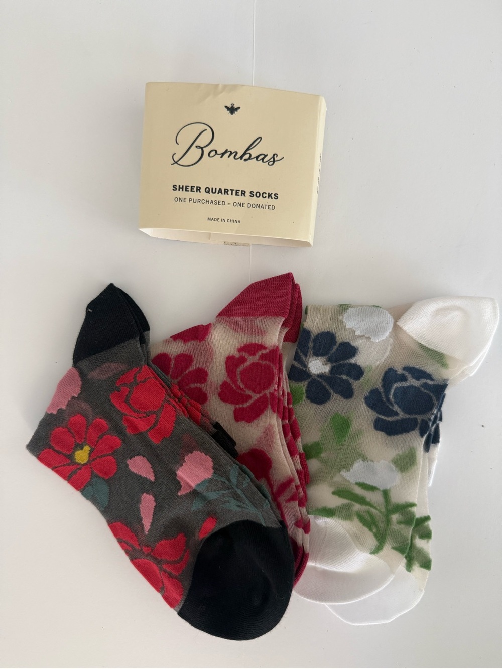 Bombas Women’s Sheer Floral Quarter Socks - Picture 2 of 3